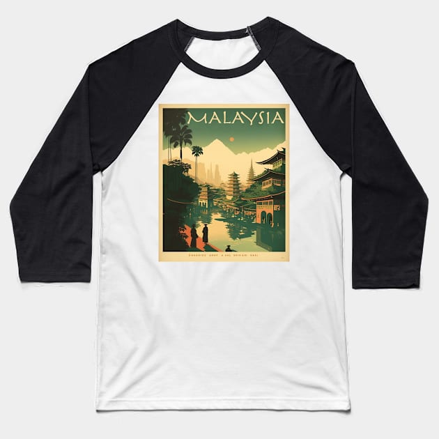 Malaysia Traditional Landscape Vintage Travel Art Poster Baseball T-Shirt by OldTravelArt